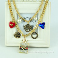 Multi Layer Chain Link Necklace Crystal Pendant Necklace